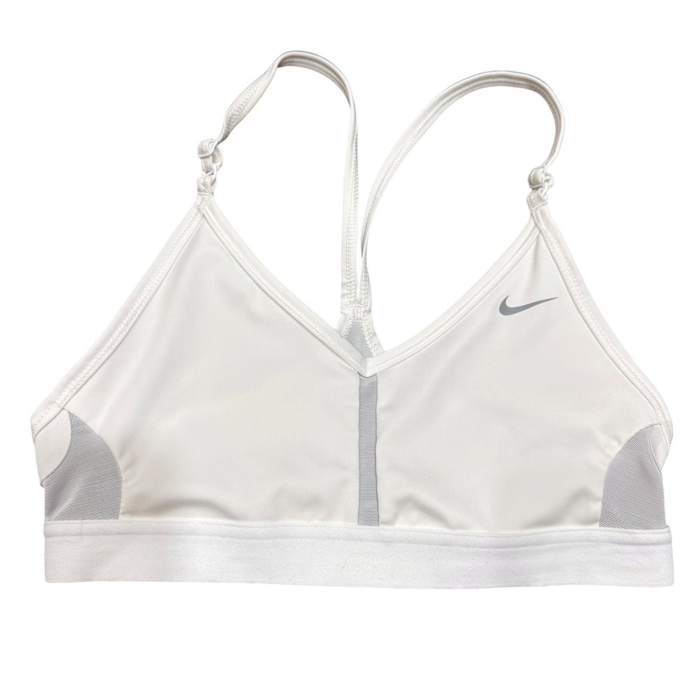 Nike Indy Light Support Sports Bra White Grey Mesh Adjustable Straps Women Small